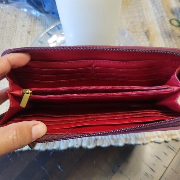 Fossil Leather Floral Zip Around Long Wallet Coated Canvas Pink Cream Retro EUC - Picture 9 of 13